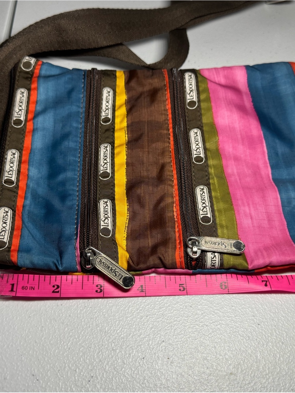Lesportsac Striped Nylon Crossbody in Pink, Blue & Brown